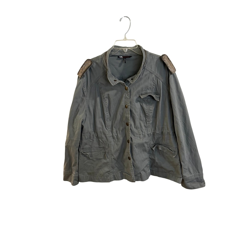 UK Style French Connection Gray Utility Jacket Rhinestone Epaulettes PXL